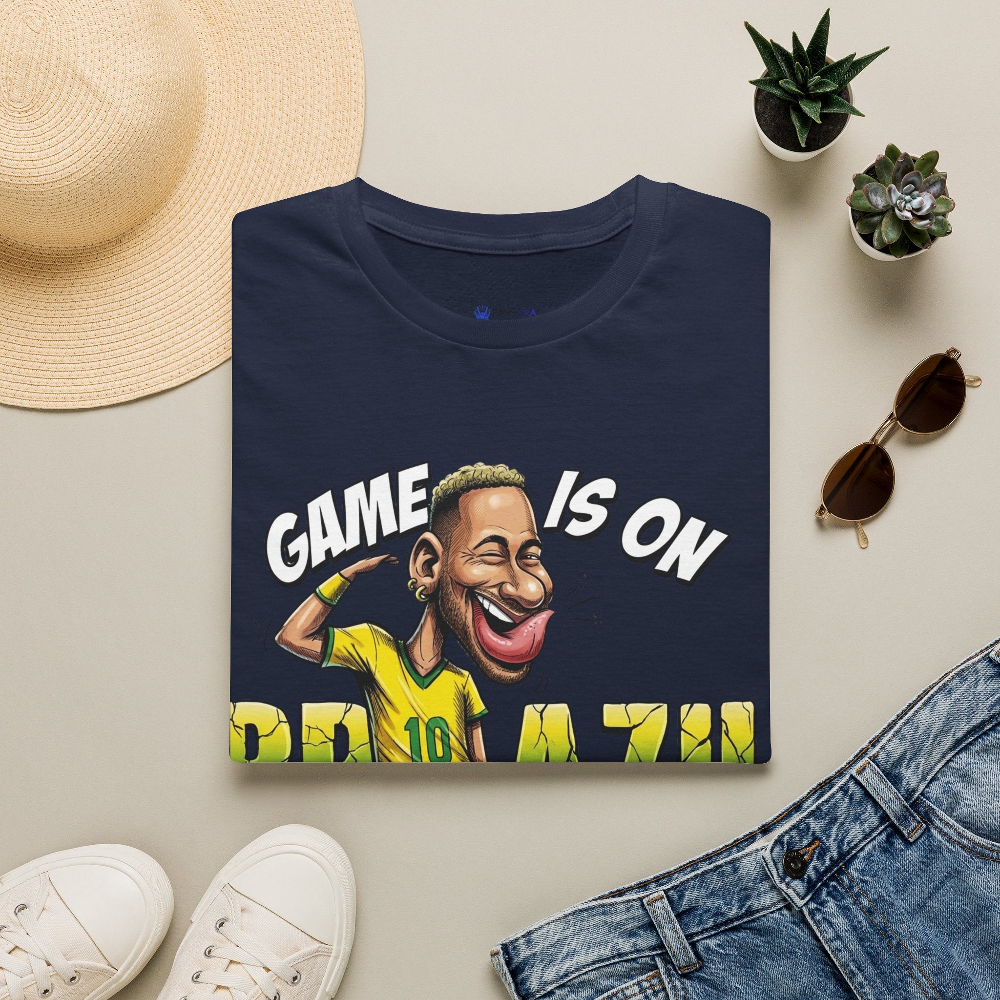 Brazilian Soccer comic style  figure T-Shirt — "Game Is On" Caricature Neymar Fan Tee