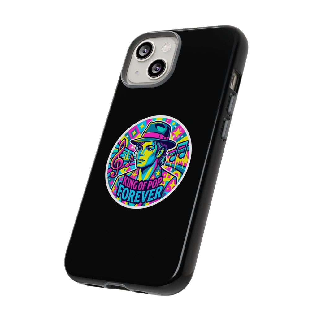 Matte Black iPhone Tough Cases 12 to 17 Pro Max  — "King of Pop Forever" Retro Pop Art Phone Case