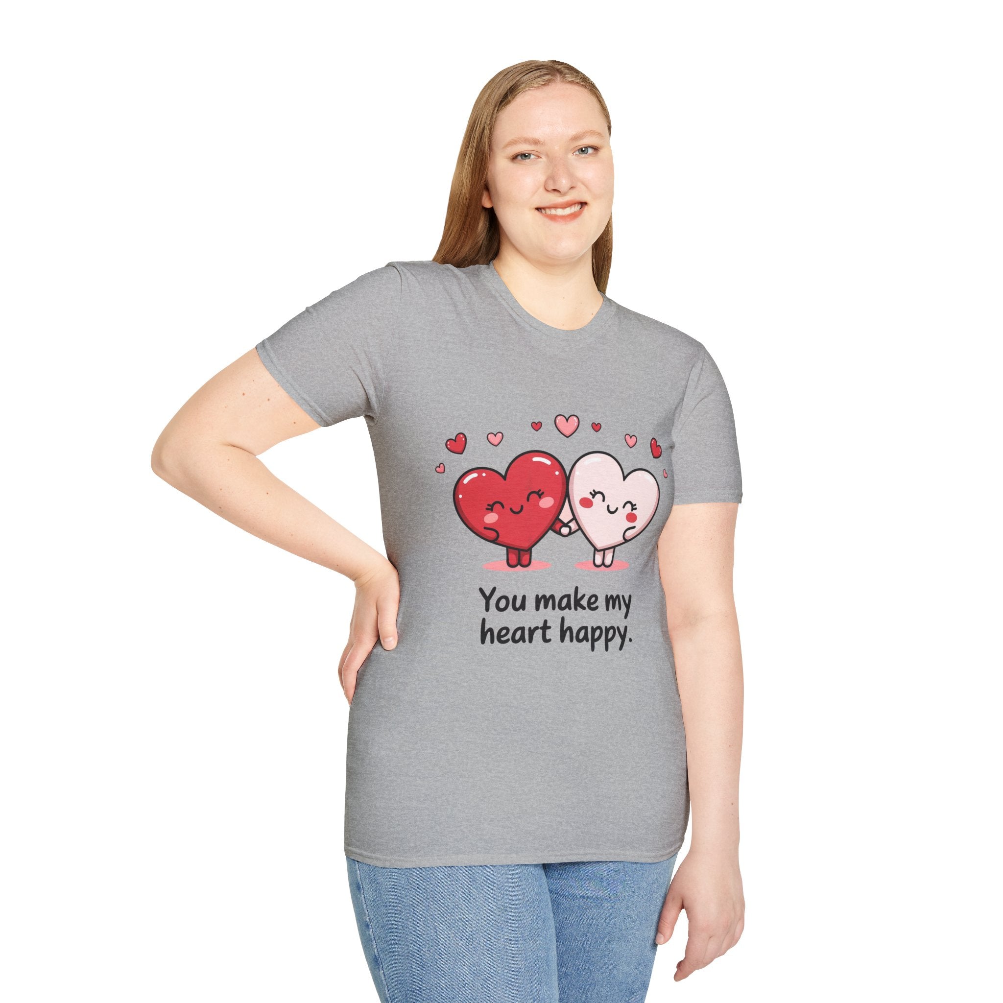 Cute Couples Heart T-Shirt — "You Make My Heart Happy" Valentine's Tee