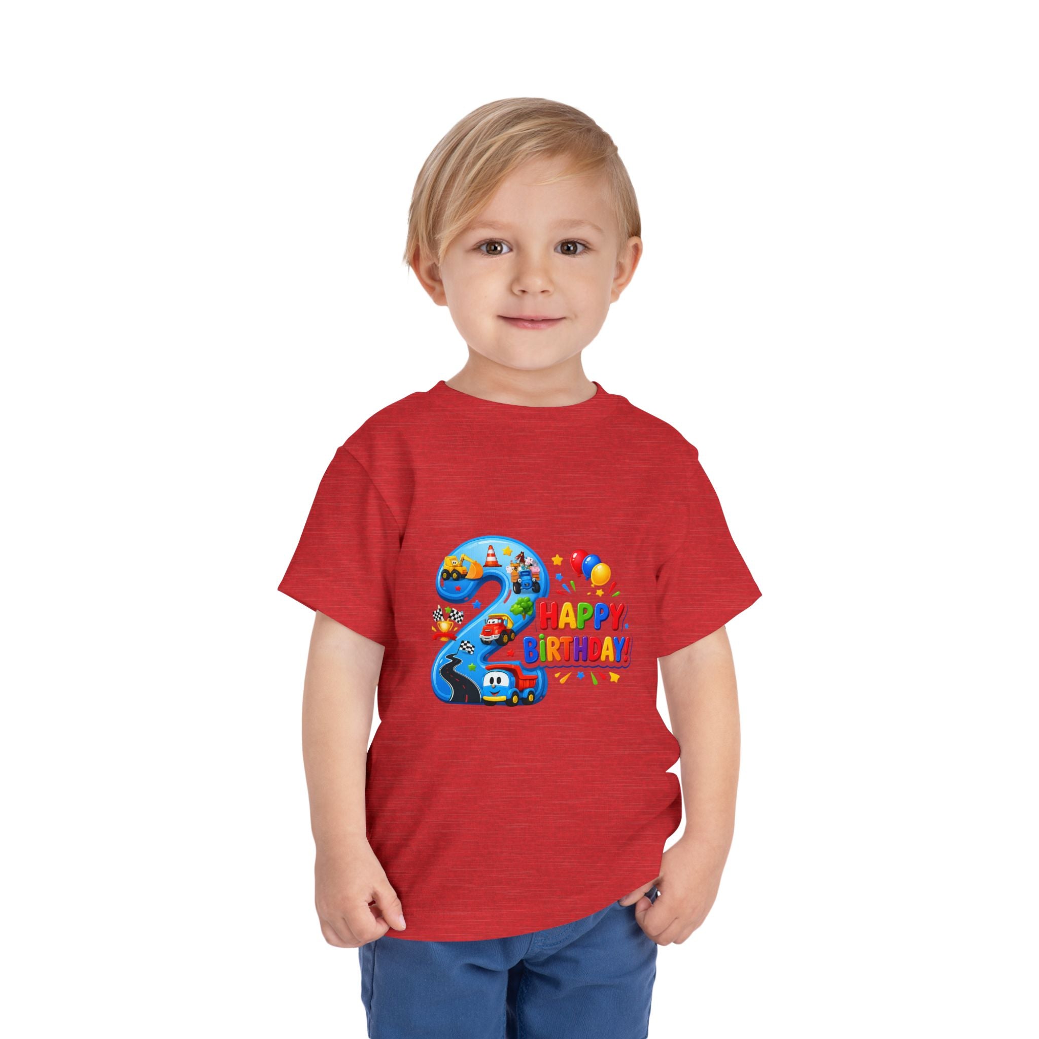 2nd Birthday Toddler Tee — Happy Birthday Number 2 with Cars & Balloons
