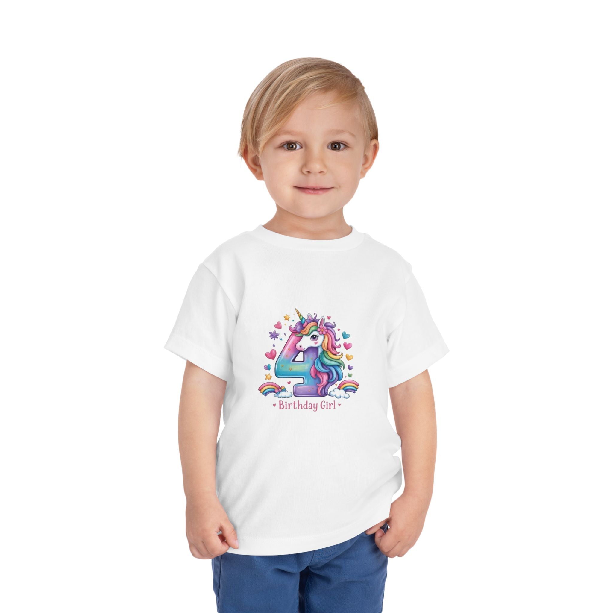 4th Birthday Unicorn Toddler Tee — "Birthday Girl"