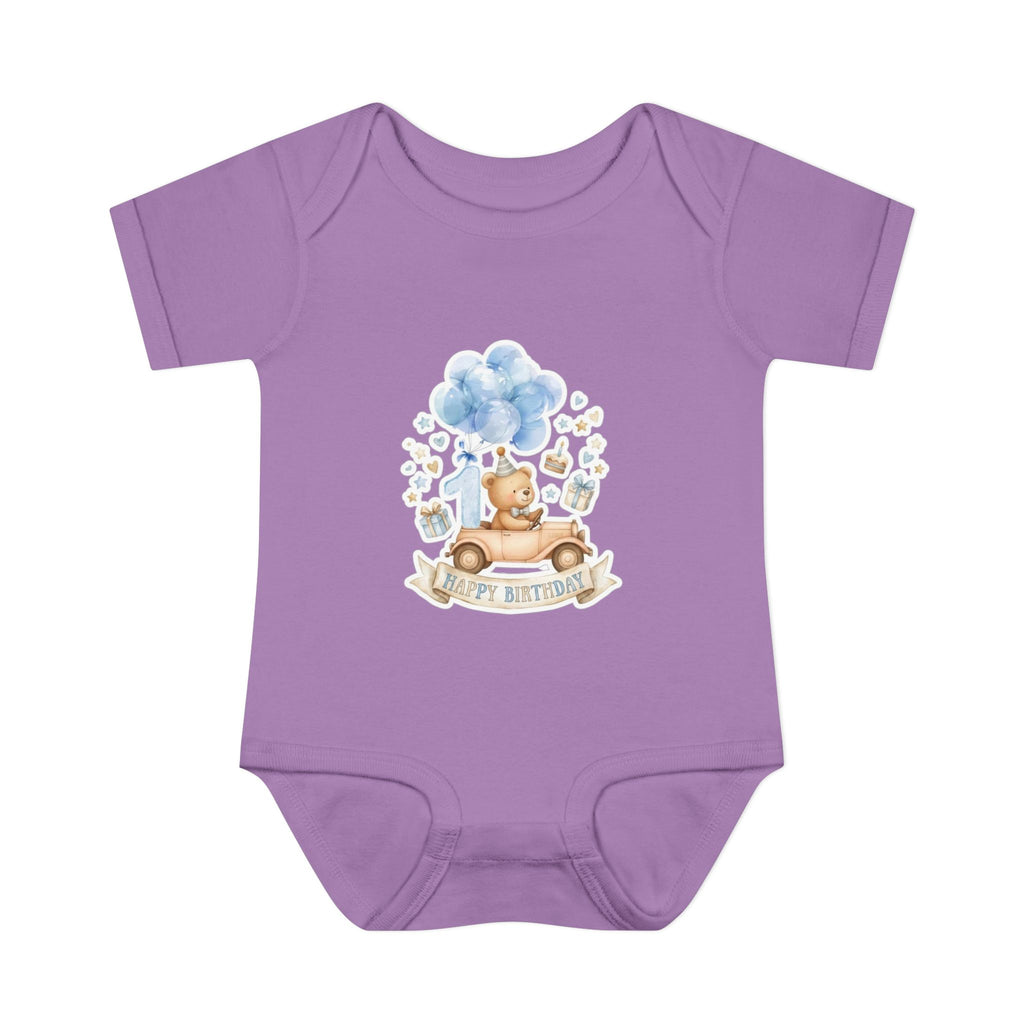 Baby Bodysuit - Blue Teddy Bear with Balloons "Happy Birthday" Infant Onesie