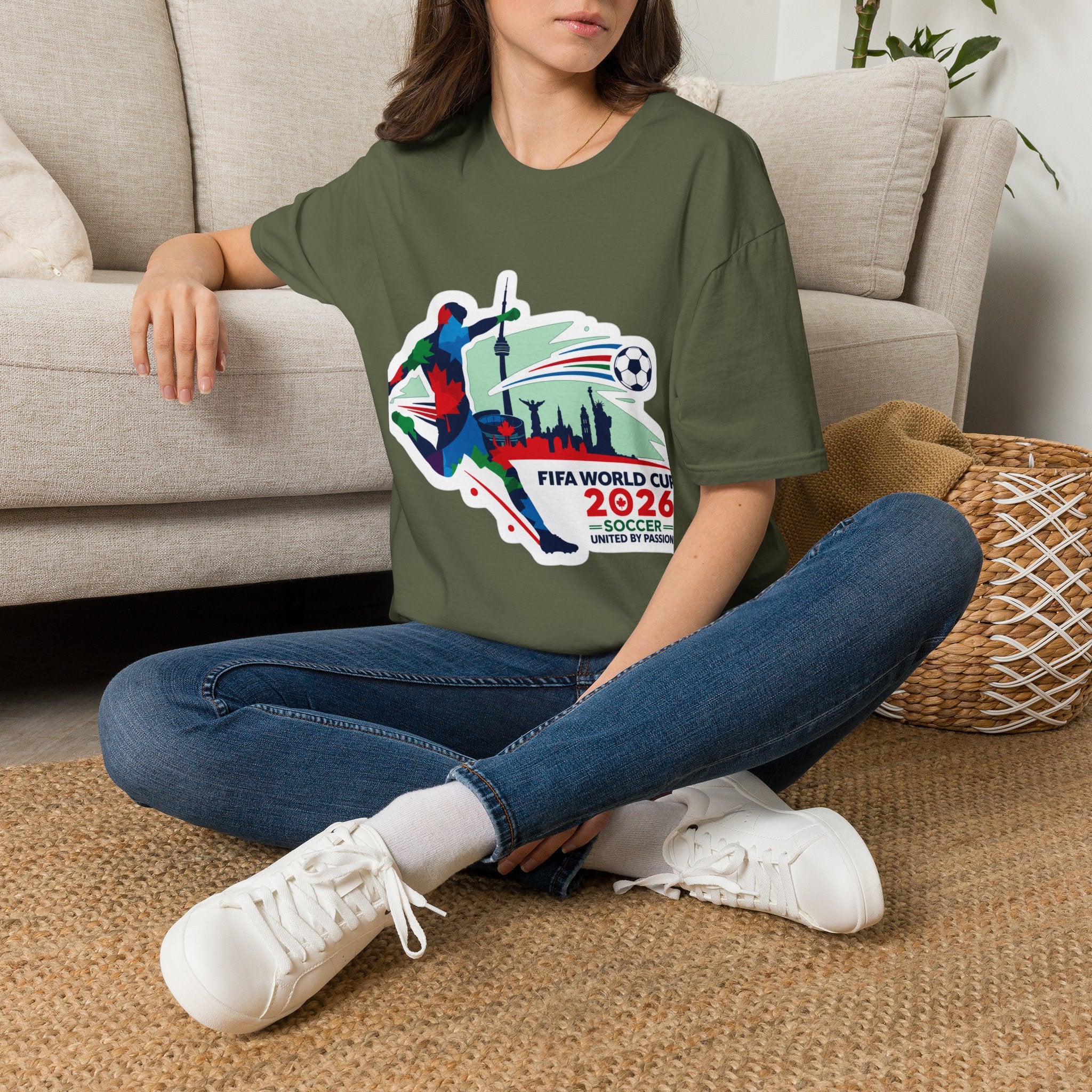 Soccer Cup 2026 T-Shirt — Colorful Player Silhouette with Stadium Skyline