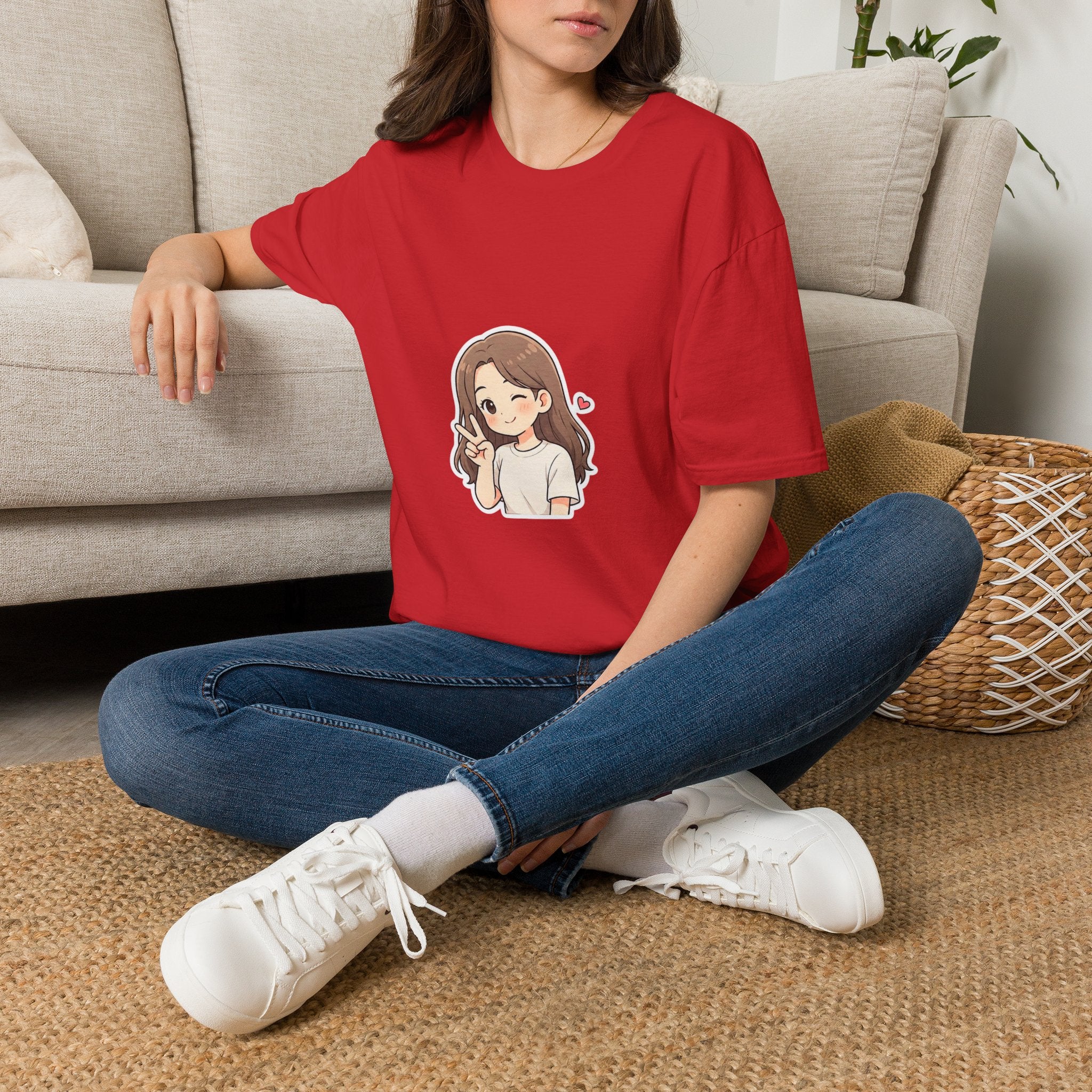 Cute Winking Girl Graphic T-Shirt – Kawaii Heart Tee