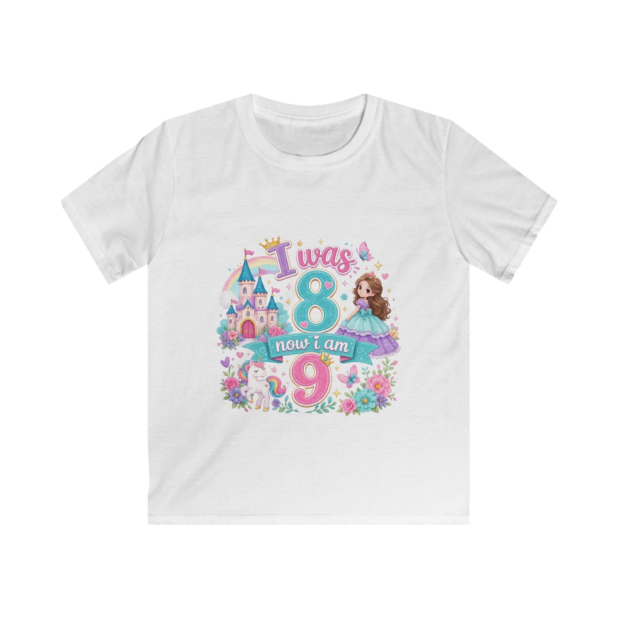Girls' Princess 8th Birthday T-Shirt — "This Is How I Turn 8" Floral Castle Tee