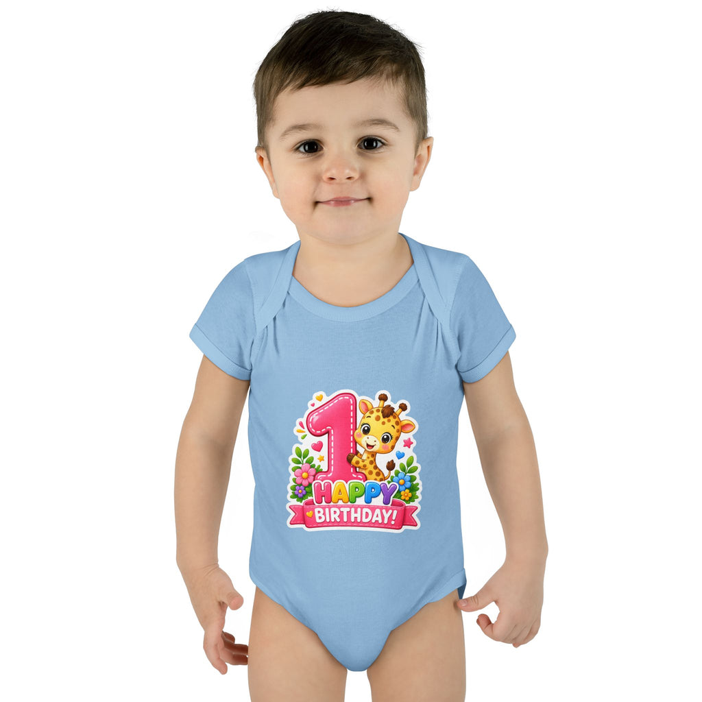 1st Birthday Baby Bodysuit - Happy Birthday Giraffe Onesie