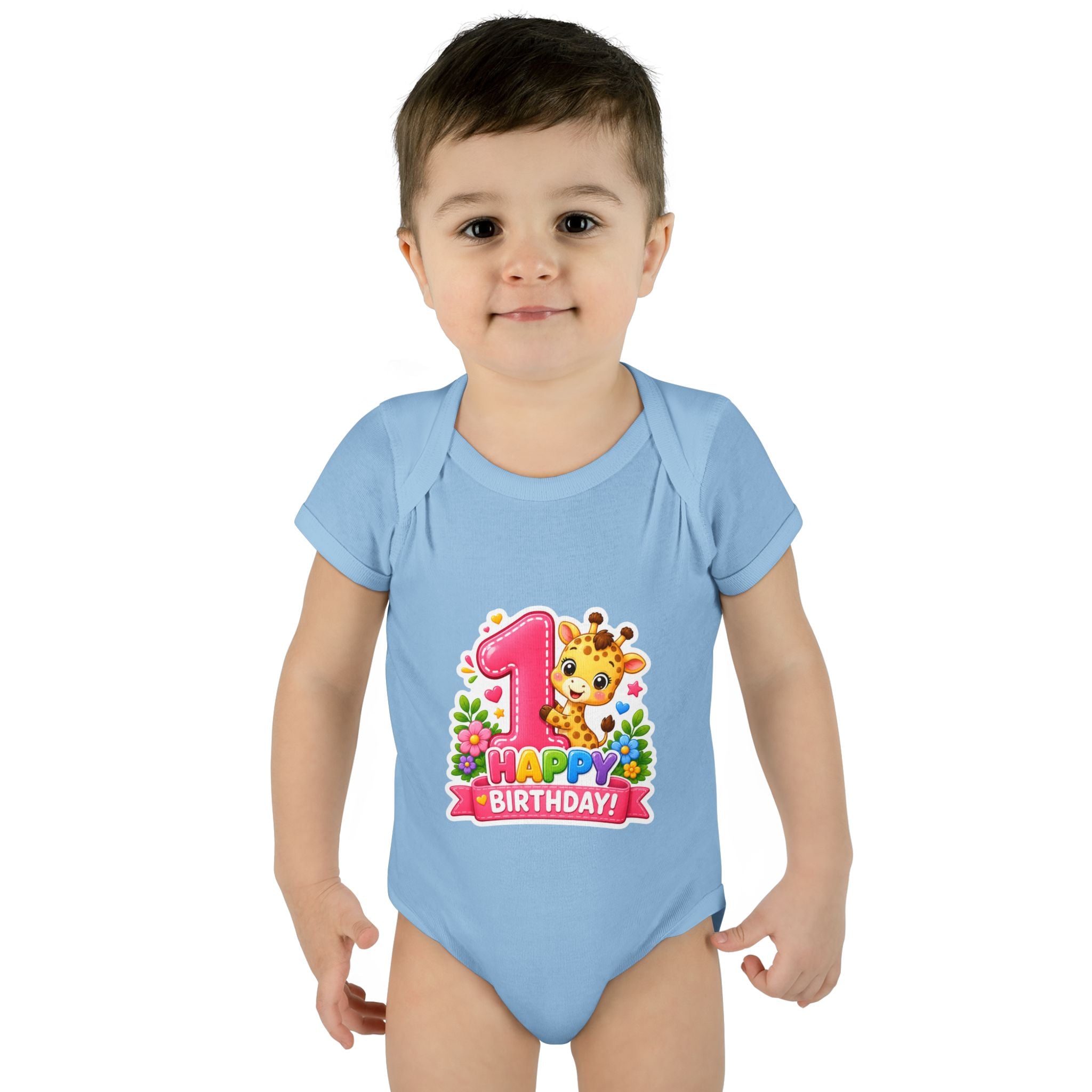 1st Birthday Baby Bodysuit - Happy Birthday Giraffe Onesie