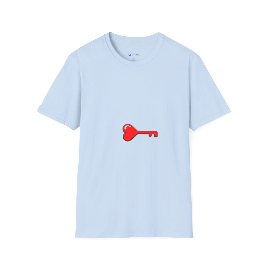 Heart Key T-Shirt — Minimal Red Key Heart Graphic Tee