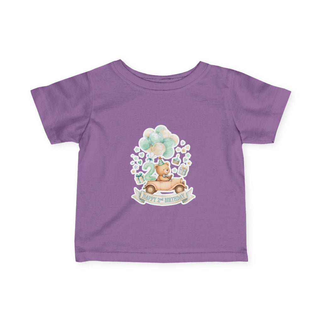 Baby 2nd Birthday Tee - Cute Bear in Car with Balloons Infant Shirt
