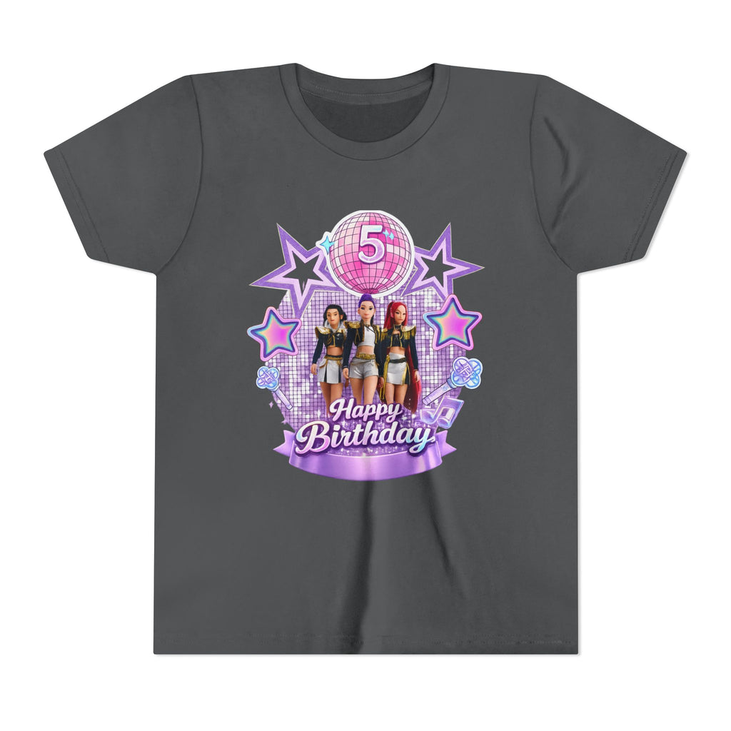 Girls' 5th Birthday Tee - 'Happy Birthday' Glitter Stars Design