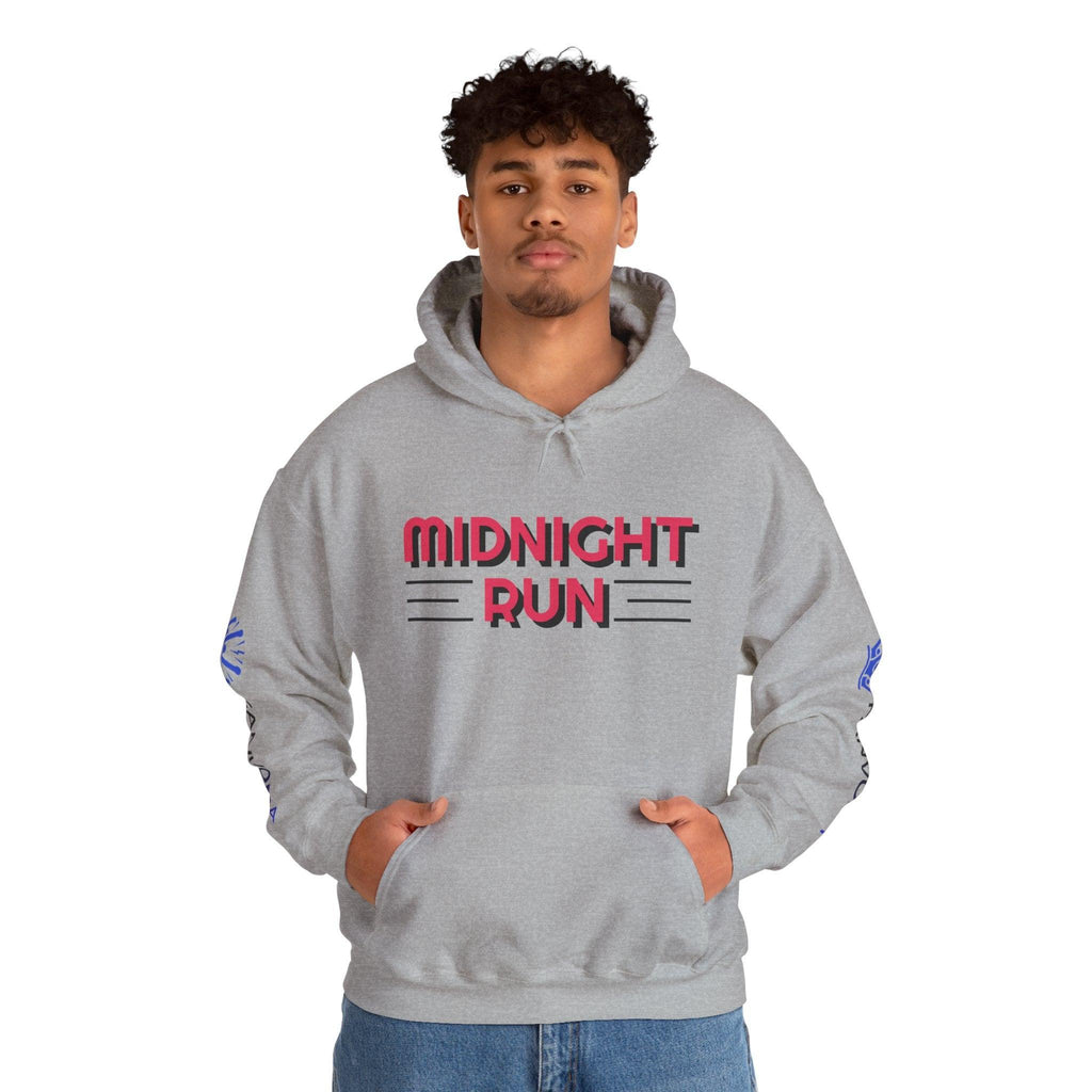Unisex Midnight Run Hoodie — Retro Palm Beach Graphic Hooded Sweatshirt.