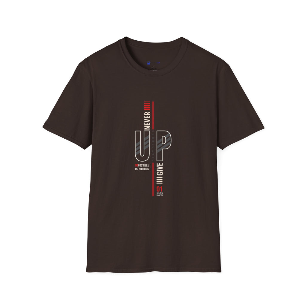 Never Give Up T-Shirt — Motivational Vertical 'Never Up' Graphic Tee