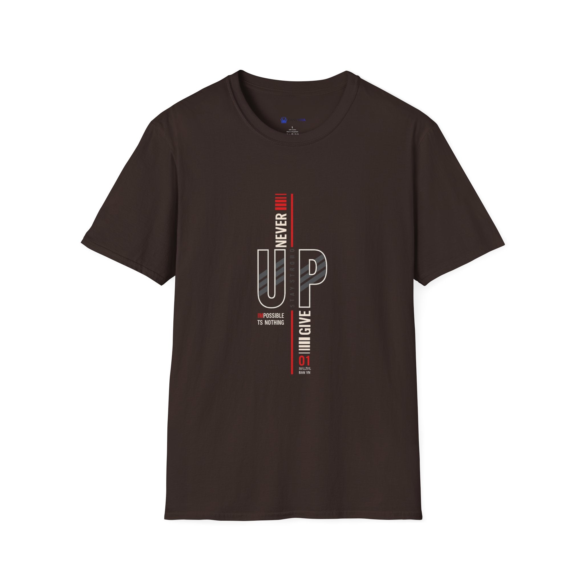 Never Give Up T-Shirt — Motivational Vertical 'Never Up' Graphic Tee