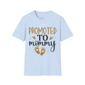 Promoted to Mommy T-Shirt — Pregnancy Announcement Tee with Gold Hearts & Baby Footprints