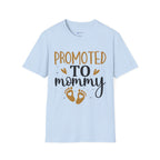 Promoted to Mommy T-Shirt — Pregnancy Announcement Tee with Gold Hearts & Baby Footprints