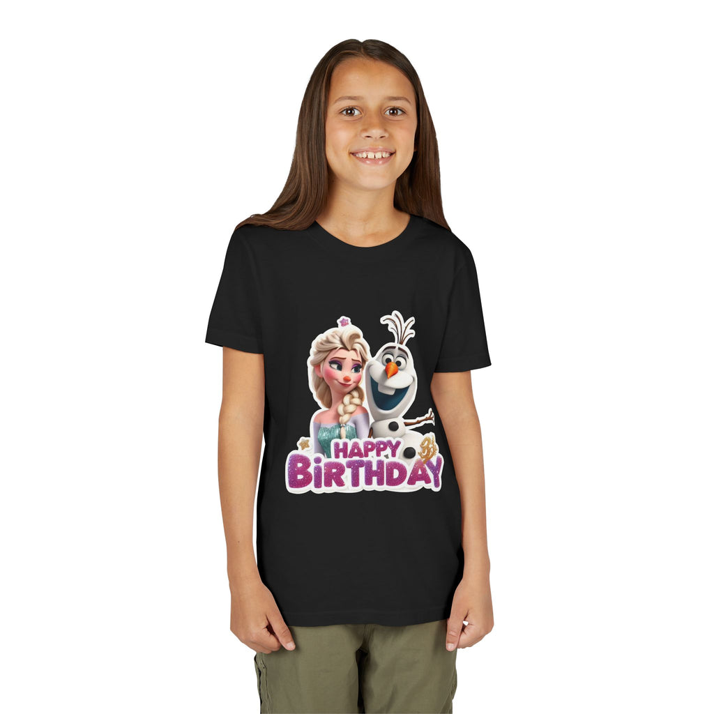 Kids' Birthday Tee - Cute Princess and Snowman "Happy Birthday" Graphic