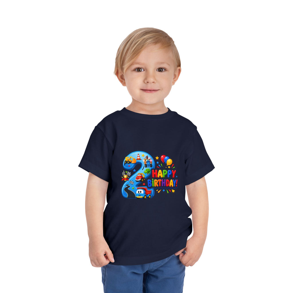 2nd Birthday Toddler Tee — Happy Birthday Number 2 with Cars & Balloons