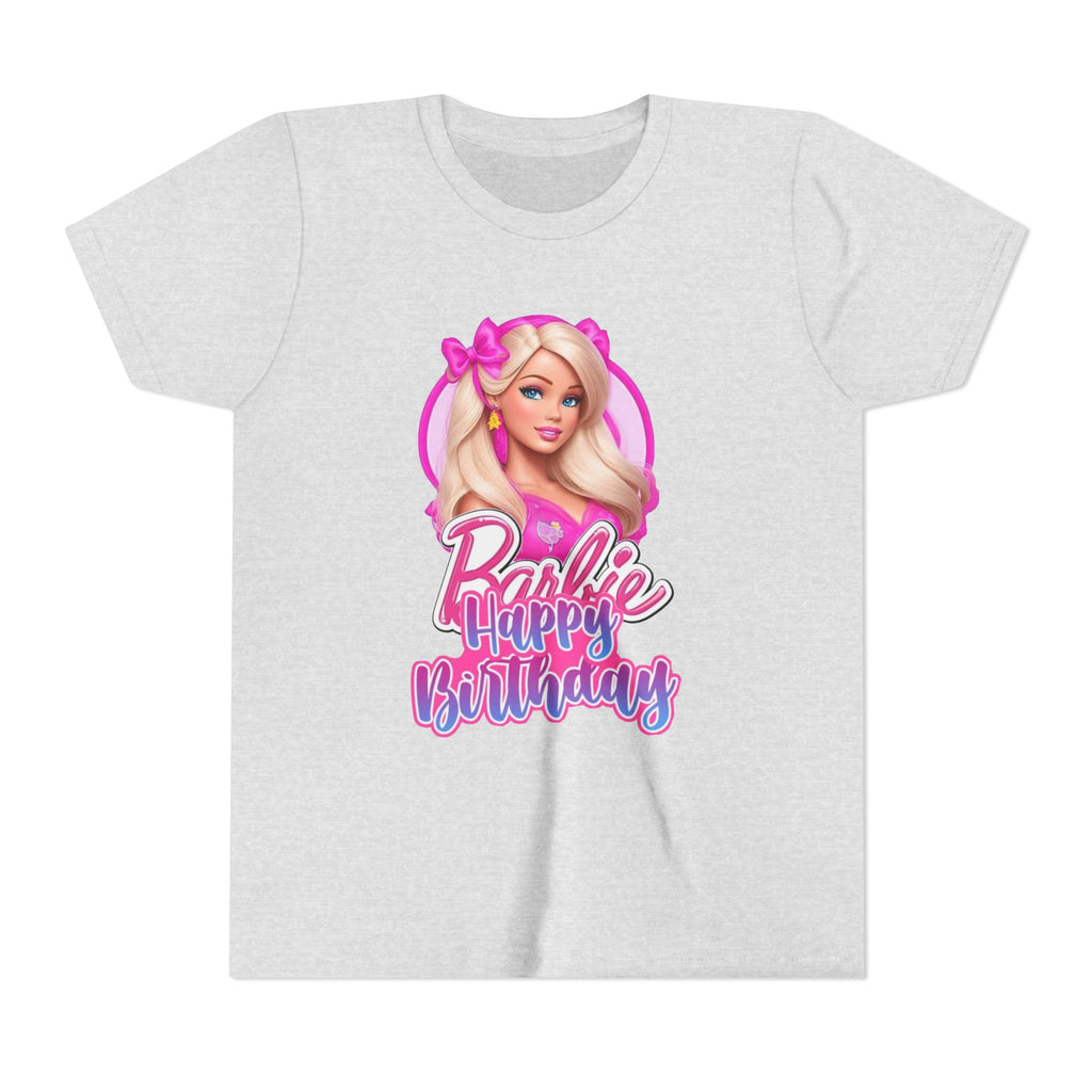 Youth Tee — "Barbie Happy Birthday" Pink Birthday Graphic Shirt