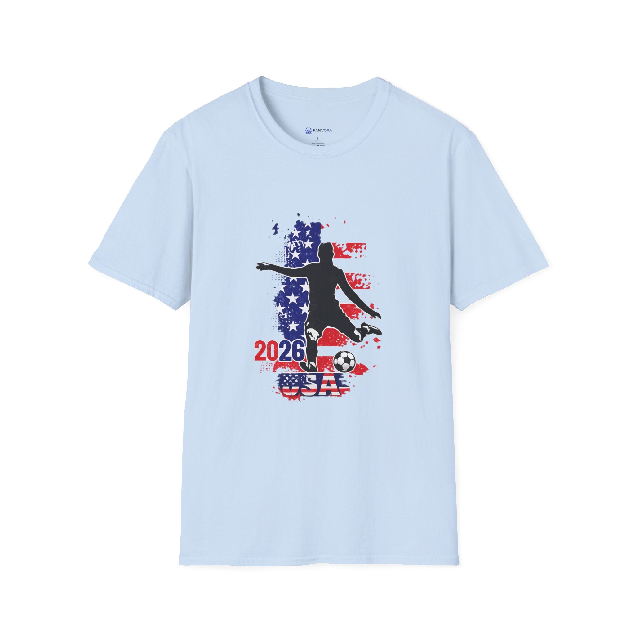 USA Soccer Player Silhouette T-Shirt — American Flag Soccer 2026 Fan Tee