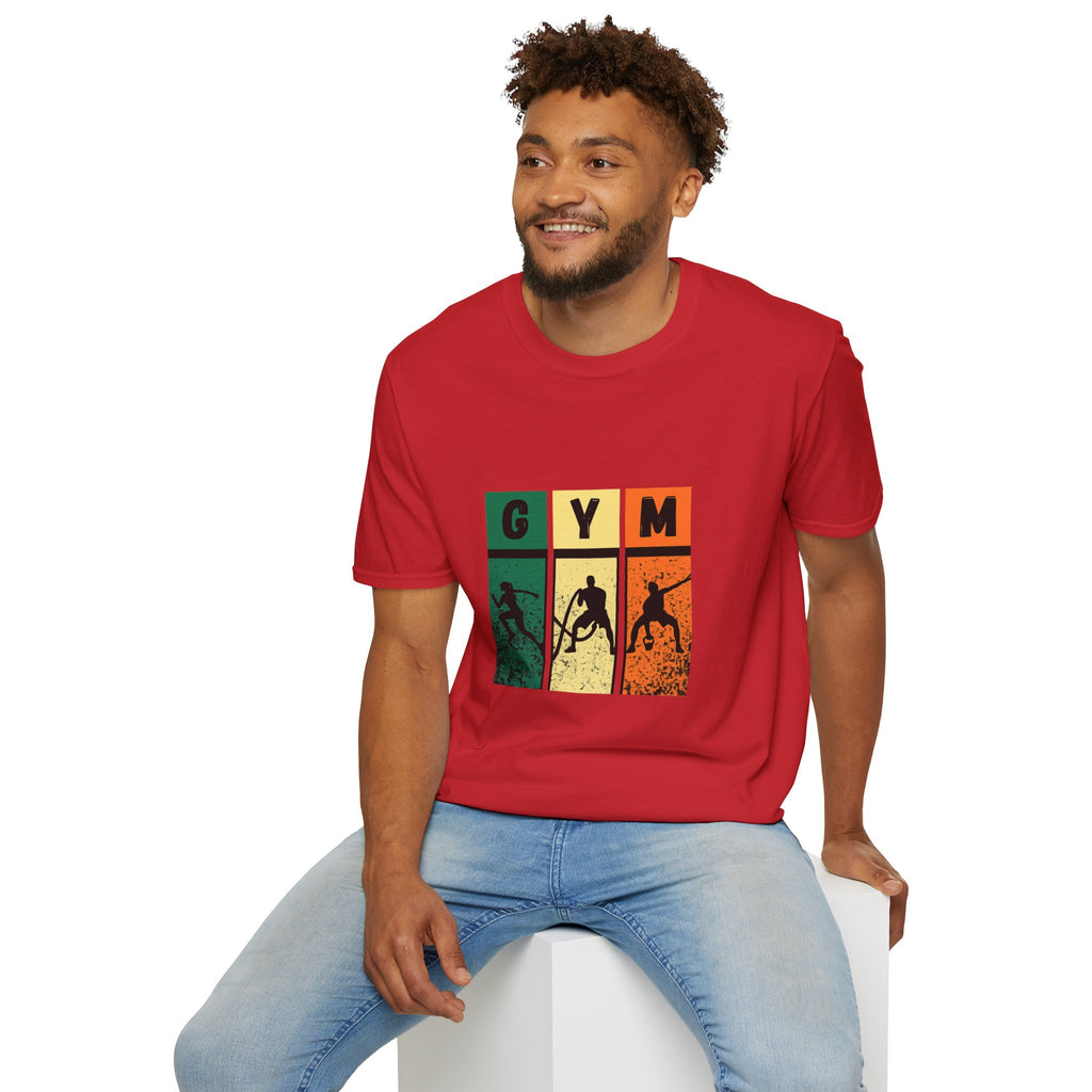 Gym Retro Blocks T‑Shirt — Vintage Fitness Silhouette Tee