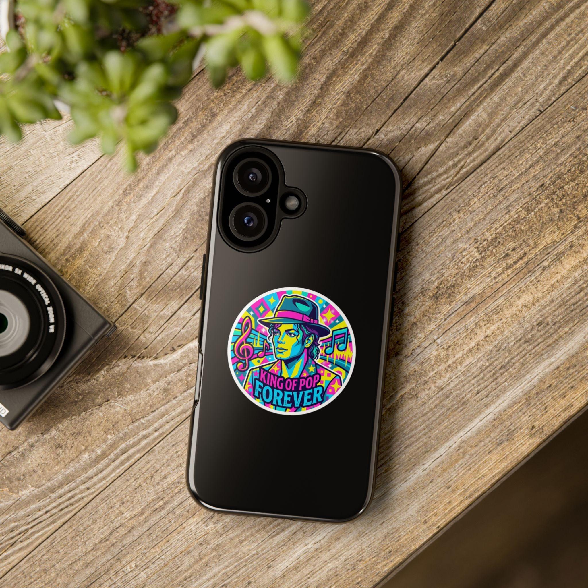 Matte Black iPhone Tough Cases 12 to 17 Pro Max  — "King of Pop Forever" Retro Pop Art Phone Case