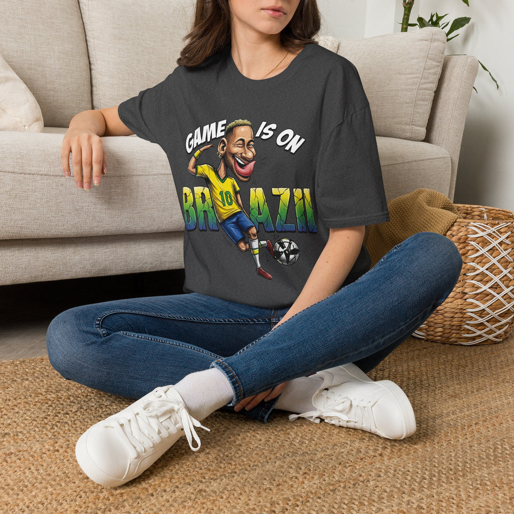 Brazilian Soccer comic style  figure T-Shirt — "Game Is On" Caricature Neymar Fan Tee
