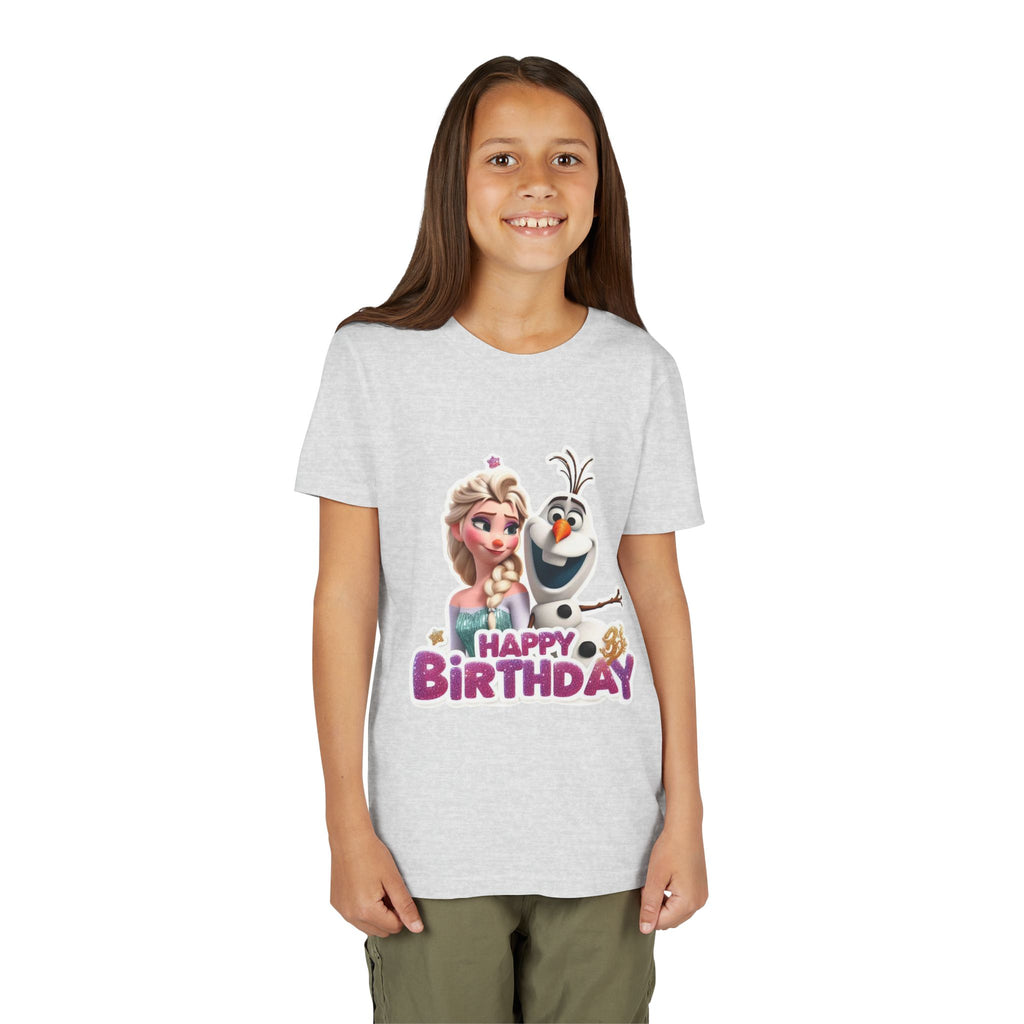 Kids' Birthday Tee - Cute Princess and Snowman "Happy Birthday" Graphic