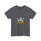 Never Give Up Fitness T-Shirt — Motivational Gym Tee with Dumbbell Graphic