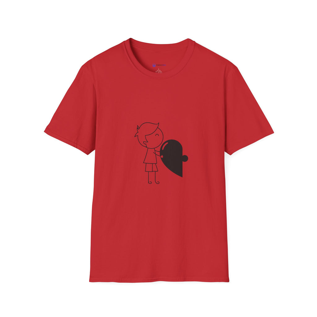 T-Shirt — Boy Hugging Heart Ghost Cute Minimalist Graphic Tee