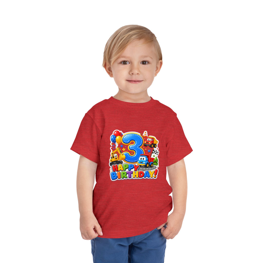 Toddler Birthday Tee — "3" Race Car Happy Birthday Shirt