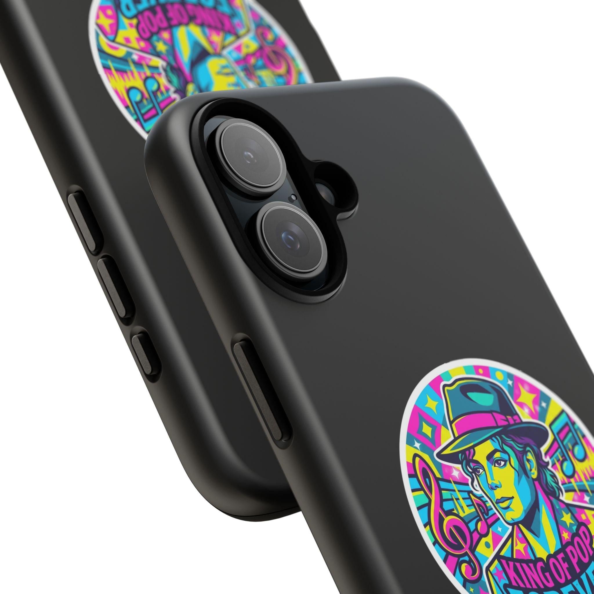 Matte Black iPhone Tough Cases 12 to 17 Pro Max  — "King of Pop Forever" Retro Pop Art Phone Case