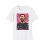 Soccer Star Graphic T‑Shirt — Retro Pink Icon Portrait.