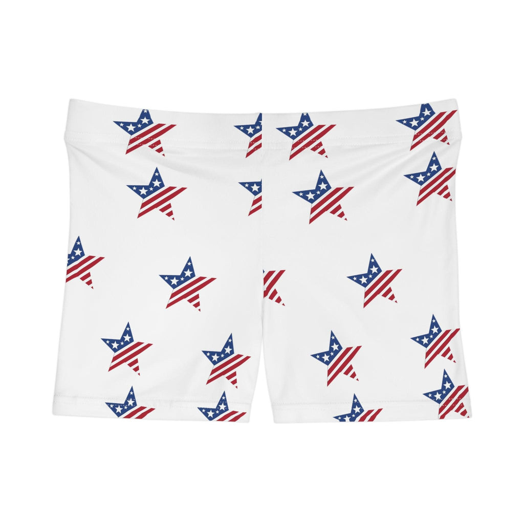 American Flag Star Women's Shorts — Patriotic Fourth of July Swim/Activewear.
