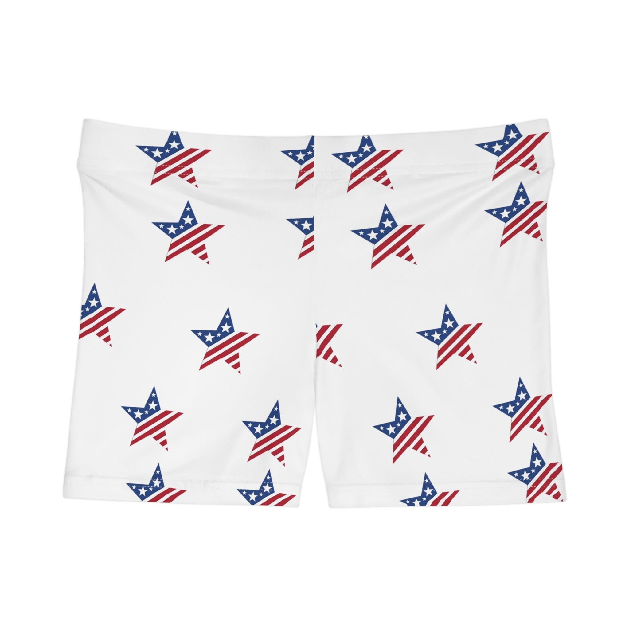 American Flag Star Women's Shorts — Patriotic Fourth of July Swim/Activewear.