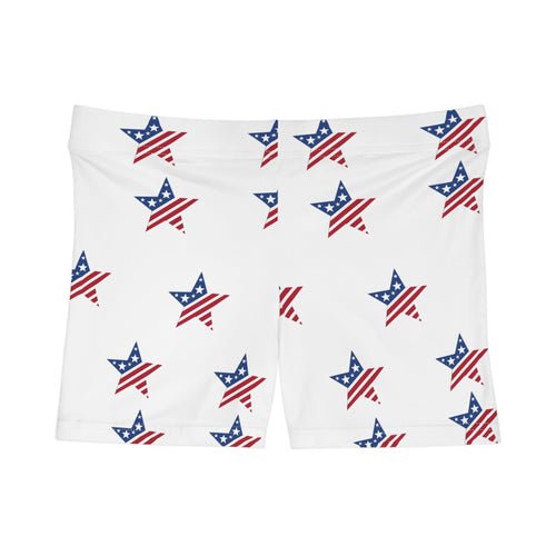American Flag Star Women's Shorts — Patriotic Fourth of July Swim/Activewear.