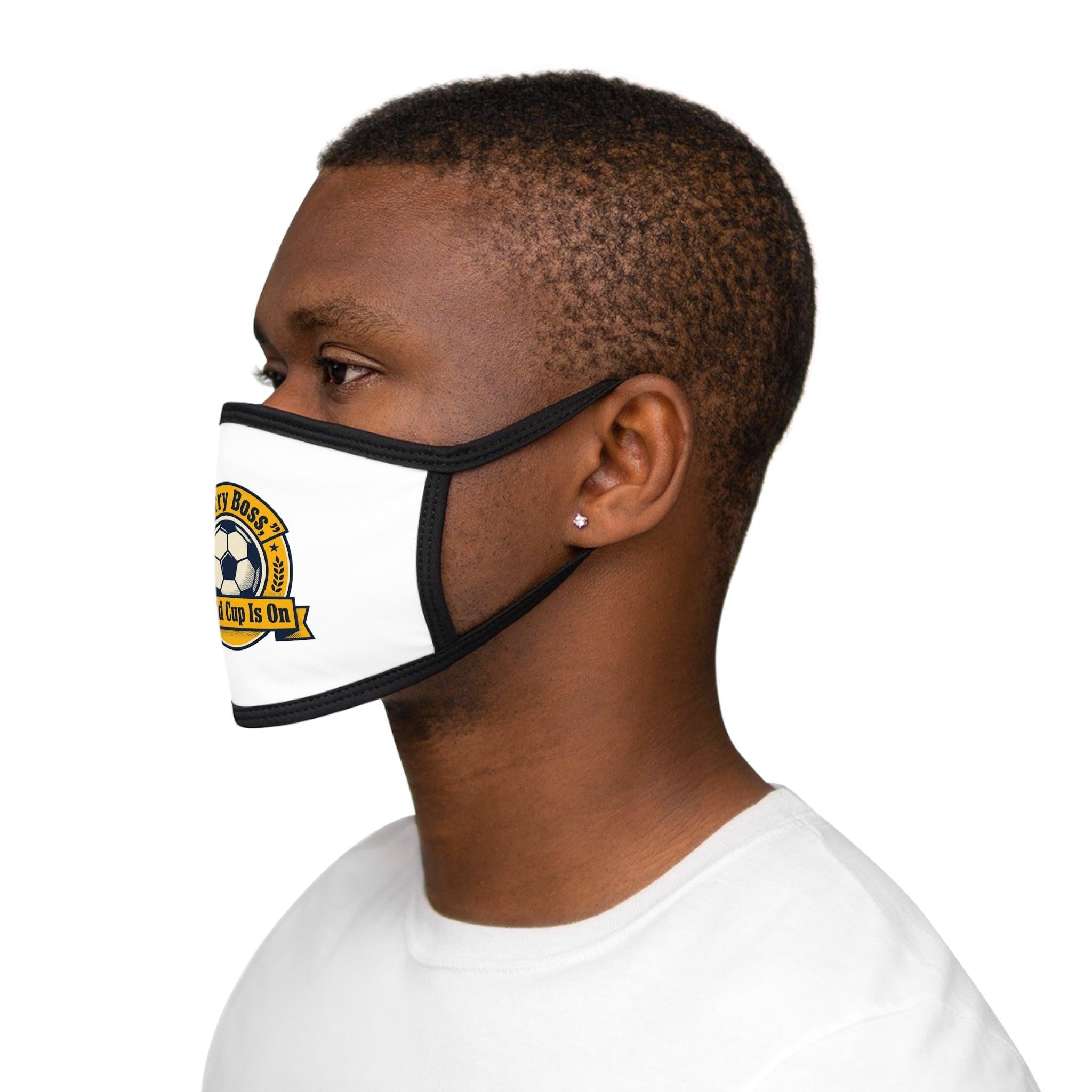 Face Mask — "Sorry Boss, World Cup Is On" Soccer Fan Face Cover.