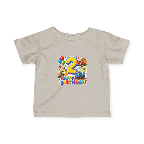2nd Birthday Infant Tee — Colorful Trucks, Balloons & 'Happy Birthday' Design