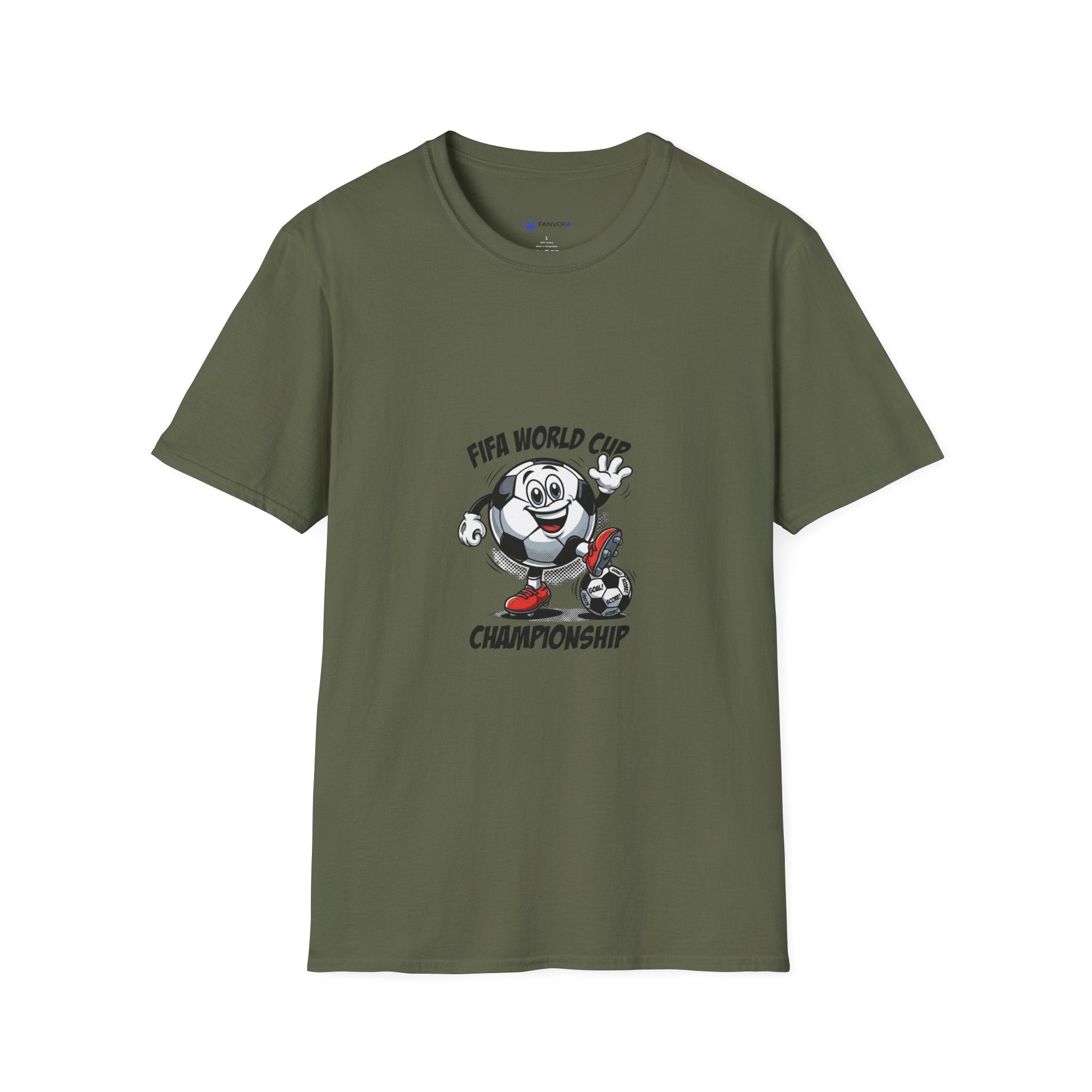 SPORTS comic style Cartoon Mascot T-Shirt — Championship Soccer Tee