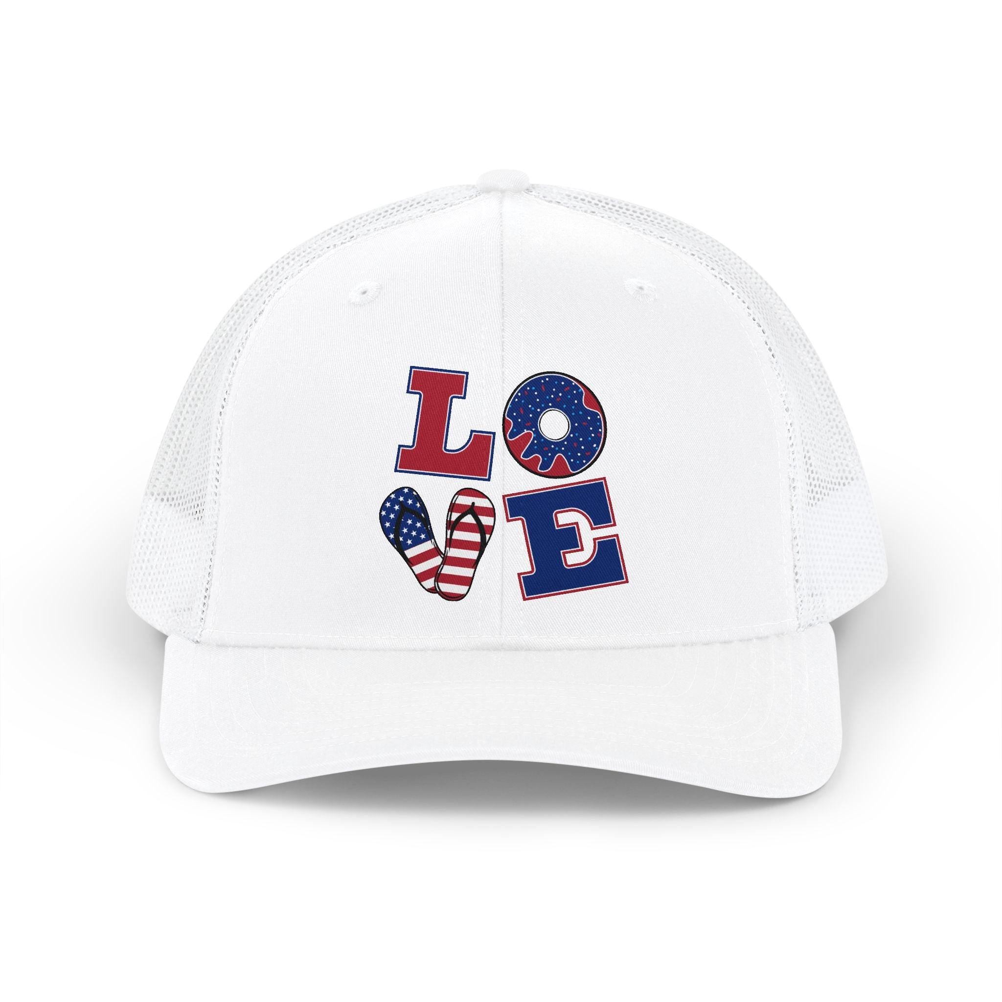 Patriotic LOVE USA flag trucker cap
