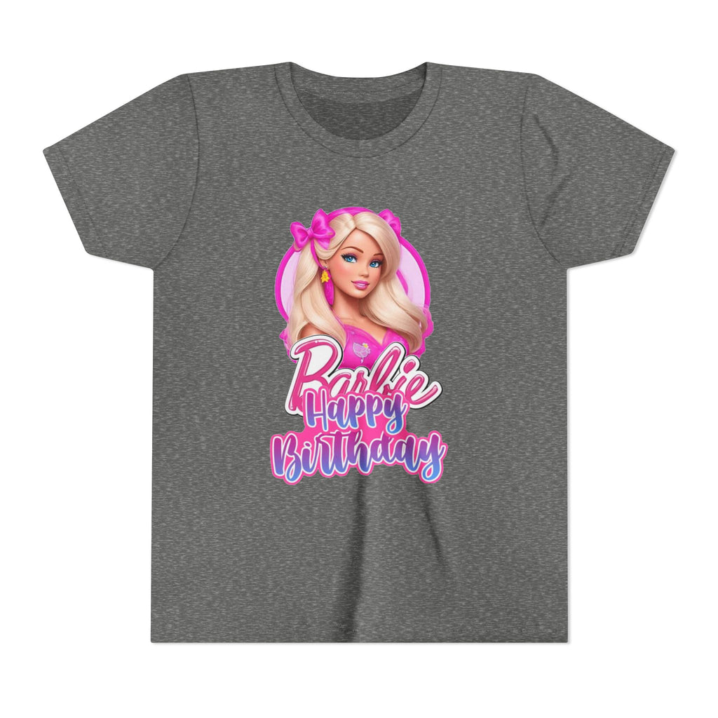 Youth Tee — "Barbie Happy Birthday" Pink Birthday Graphic Shirt