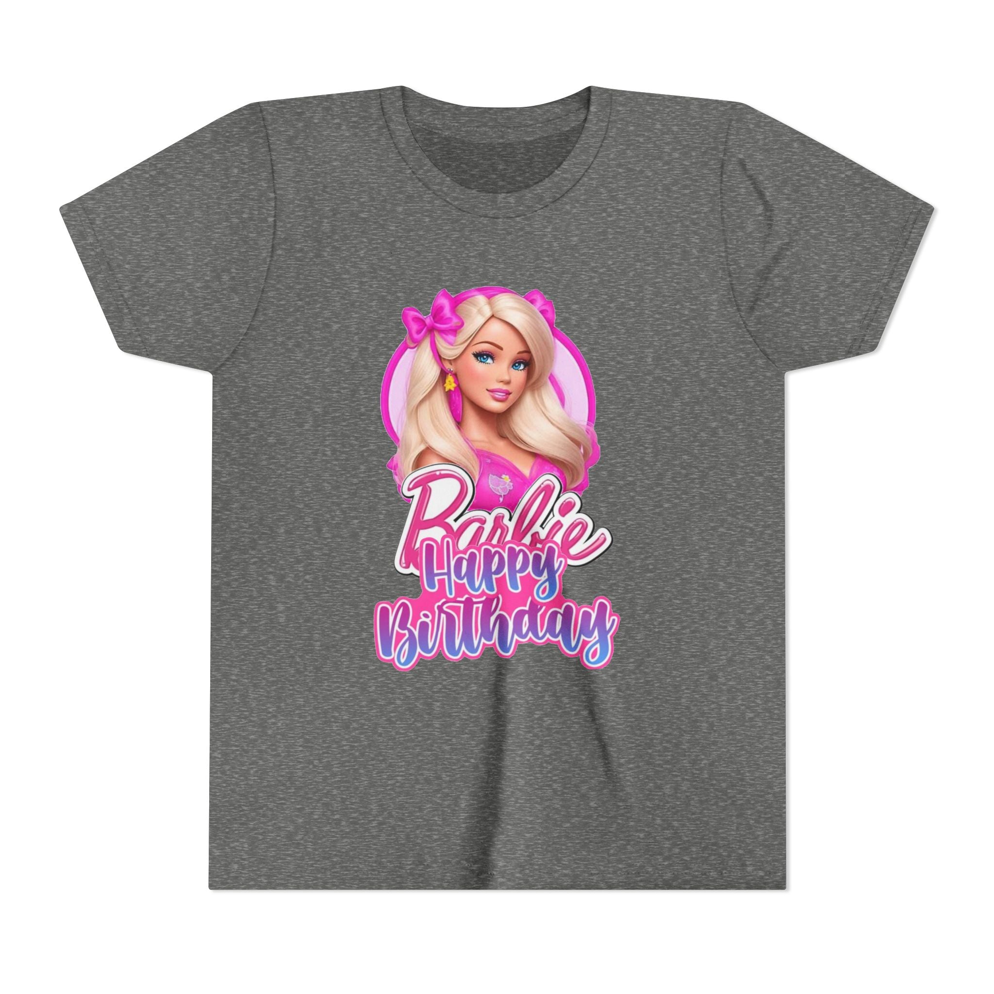 Youth Tee — "Barbie Happy Birthday" Pink Birthday Graphic Shirt