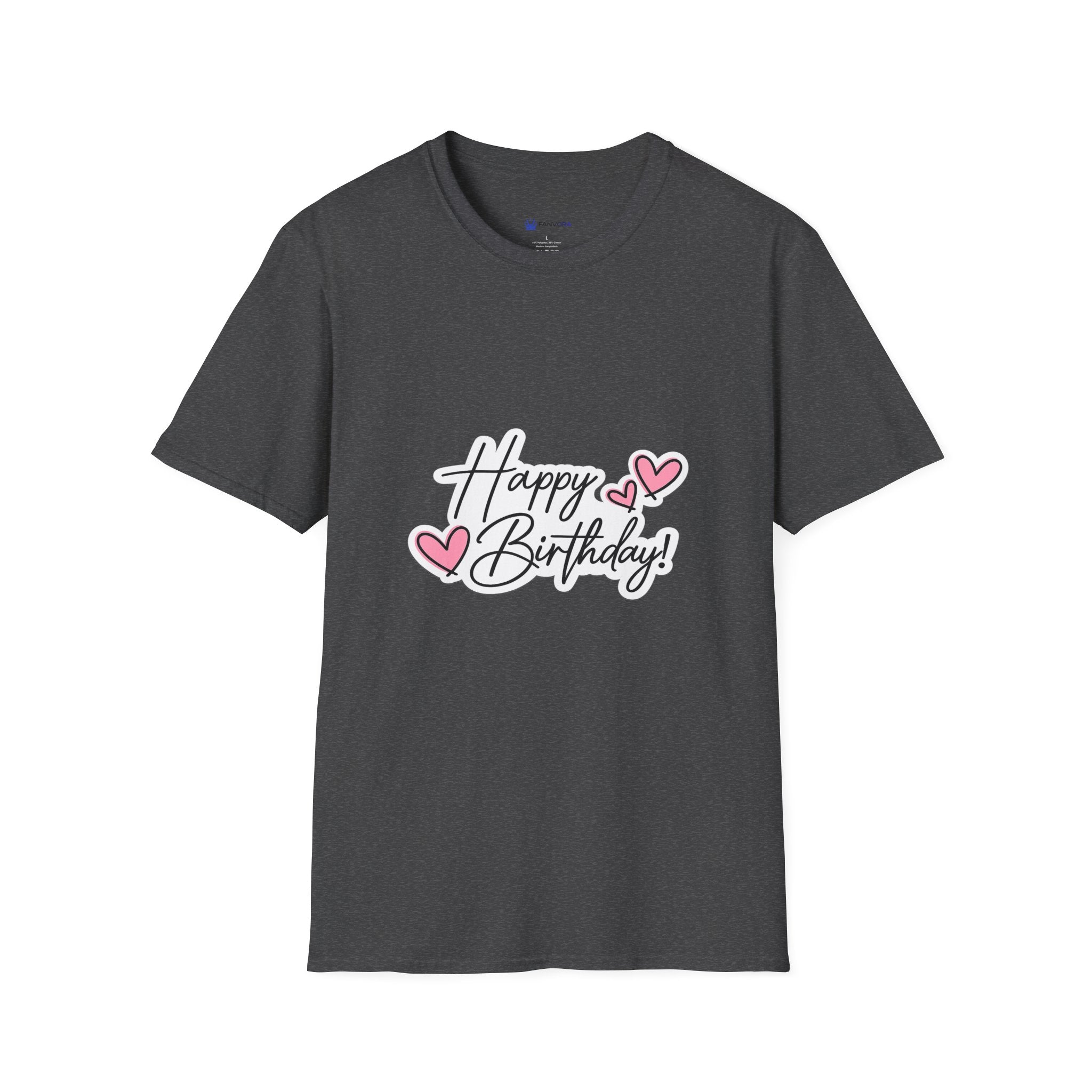 Birthday T-Shirt — "Happy Birthday" Heart Graphic