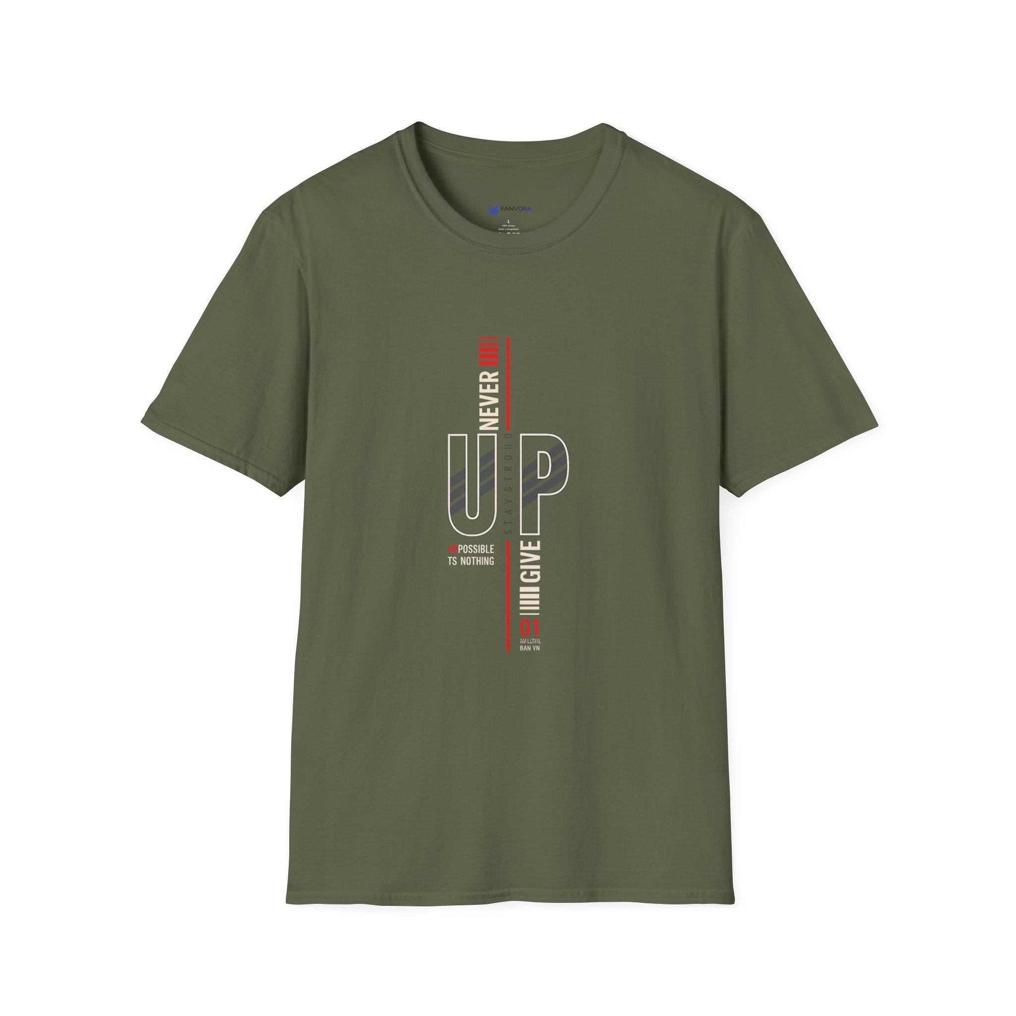 Never Give Up T-Shirt — Motivational Vertical 'Never Up' Graphic Tee