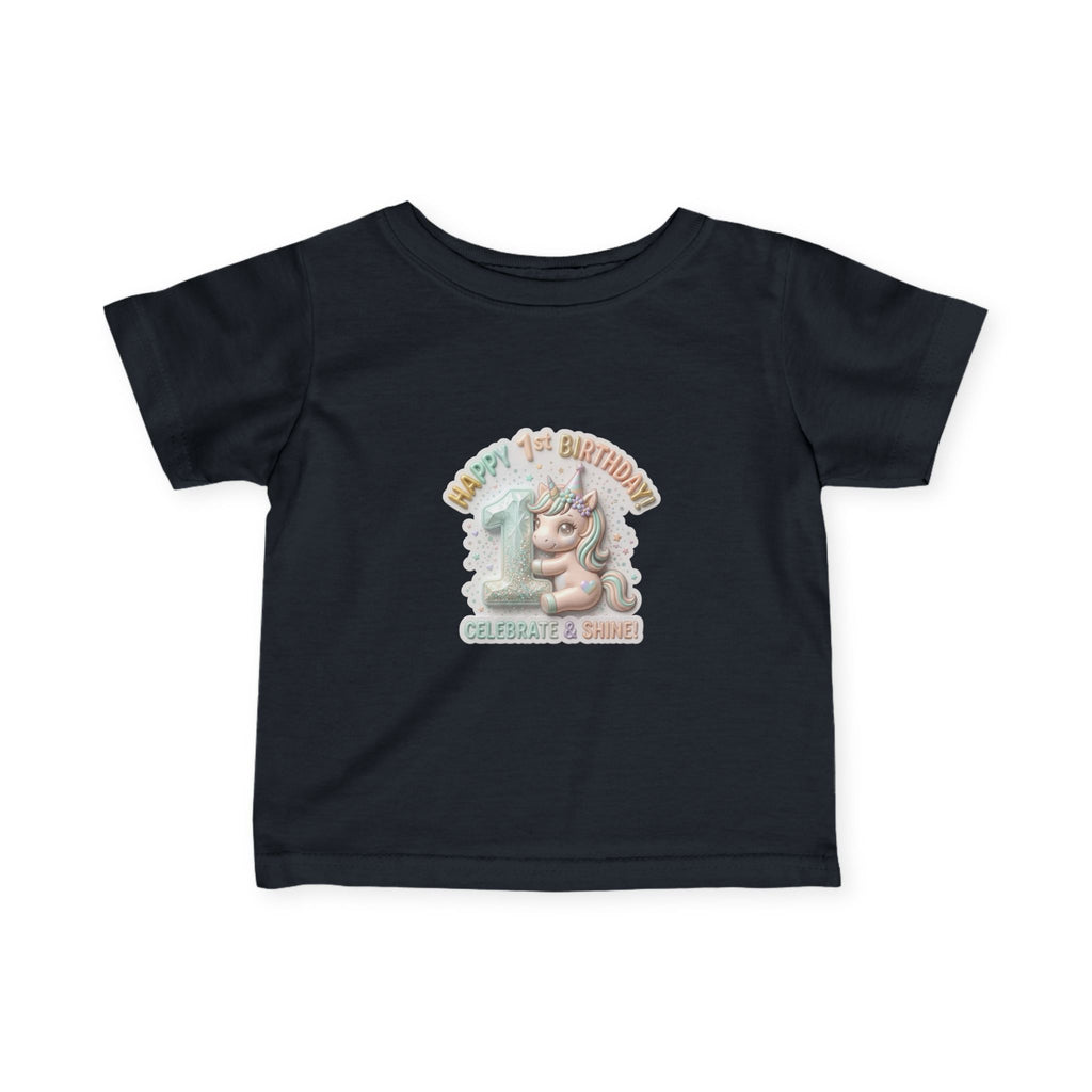 Infant Tee — 'Happy 1st Birthday' Pastel Unicorn Celebrate & Share