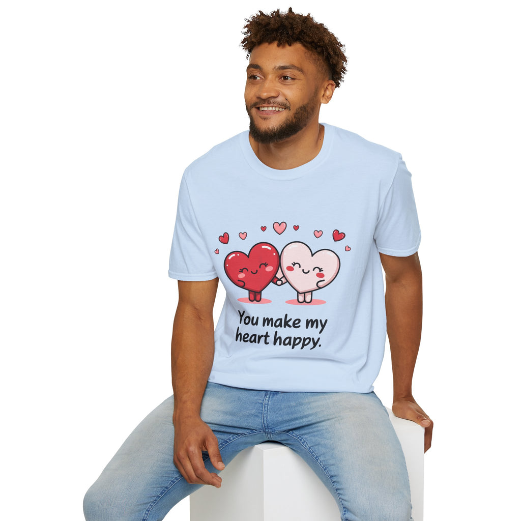 Cute Couples Heart T-Shirt — "You Make My Heart Happy" Valentine's Tee
