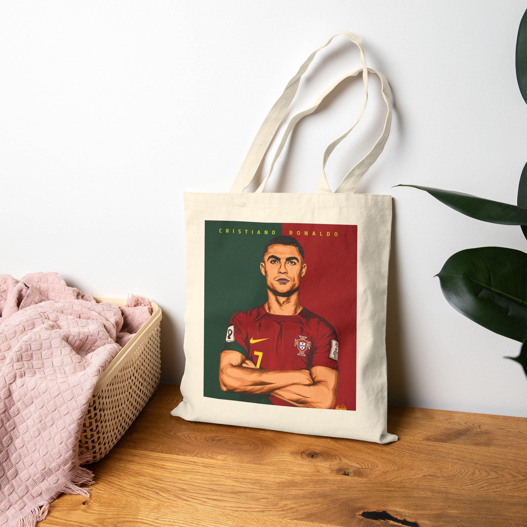 Soccer Star Portrait Tote Bag — Vintage Red & Green Portugal  legend  Illustration.