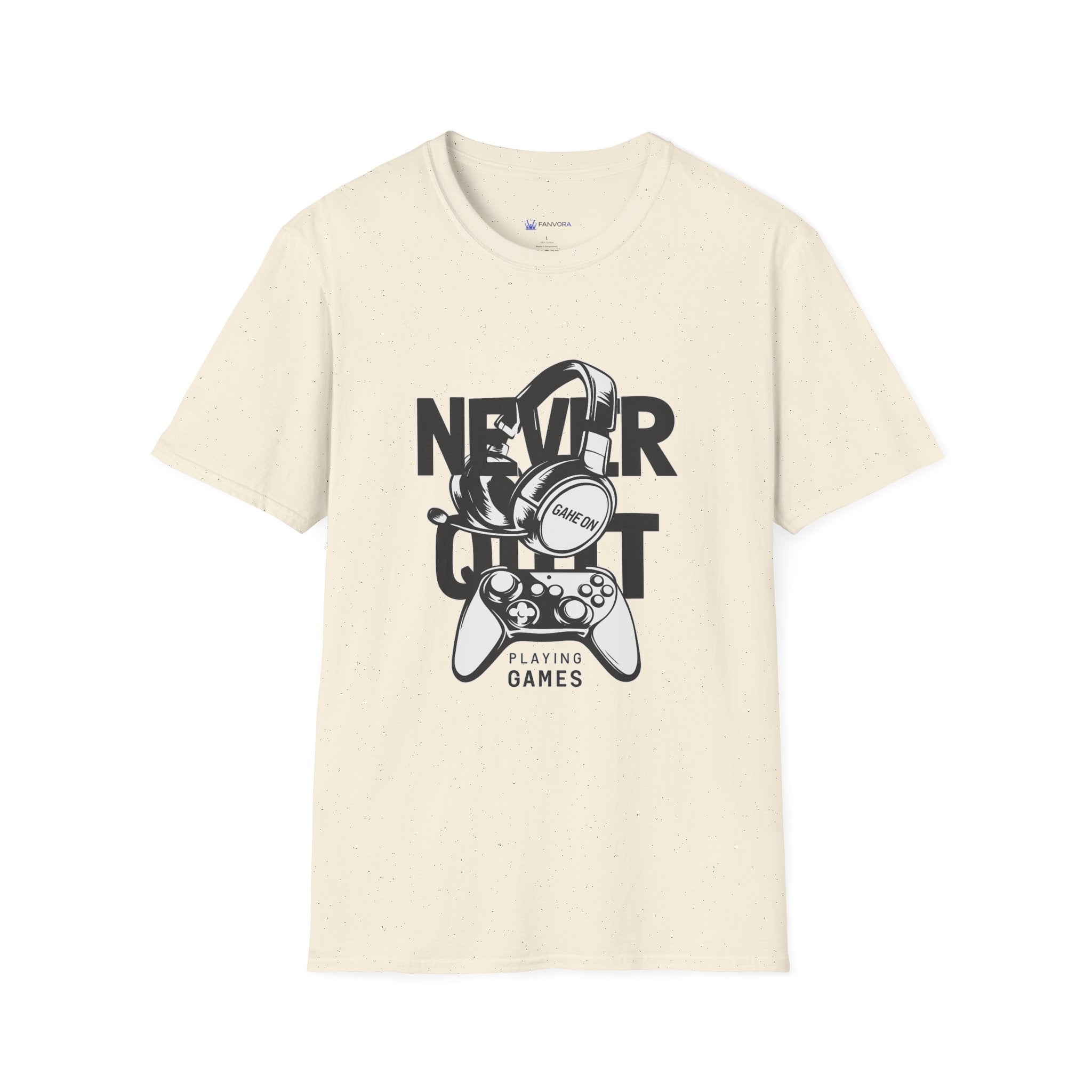 Gamer 'Never Quit' T-Shirt — Headphones & Controller Retro Gaming Tee