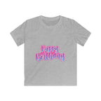 Kids Tee — "Happy Birthday" Pink & Purple Birthday Shirt for Children