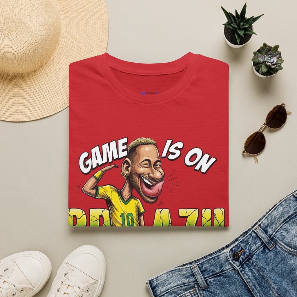 Brazilian Soccer comic style  figure T-Shirt — "Game Is On" Caricature Neymar Fan Tee