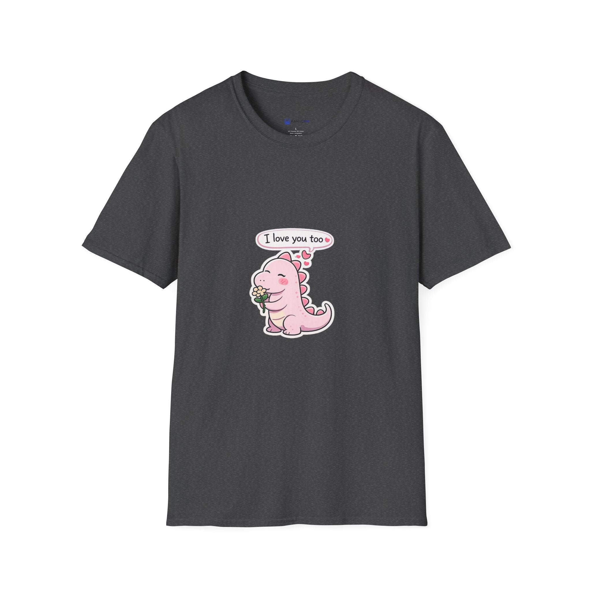 Cute Pink Dino T‑Shirt — "I love you too" Valentine Tee